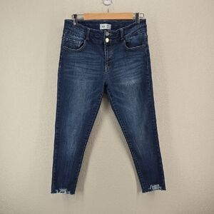 BKE Payton Medium Blue Cropped Skinny Jeans with Raw Hem Size 29